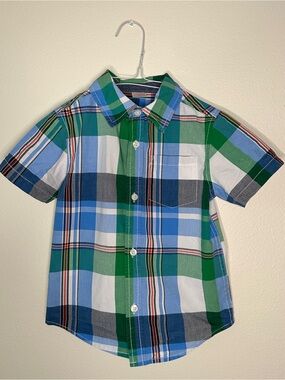 Gymboree 3T boys short sleeve plaid 💯 cotton shirt with pocket